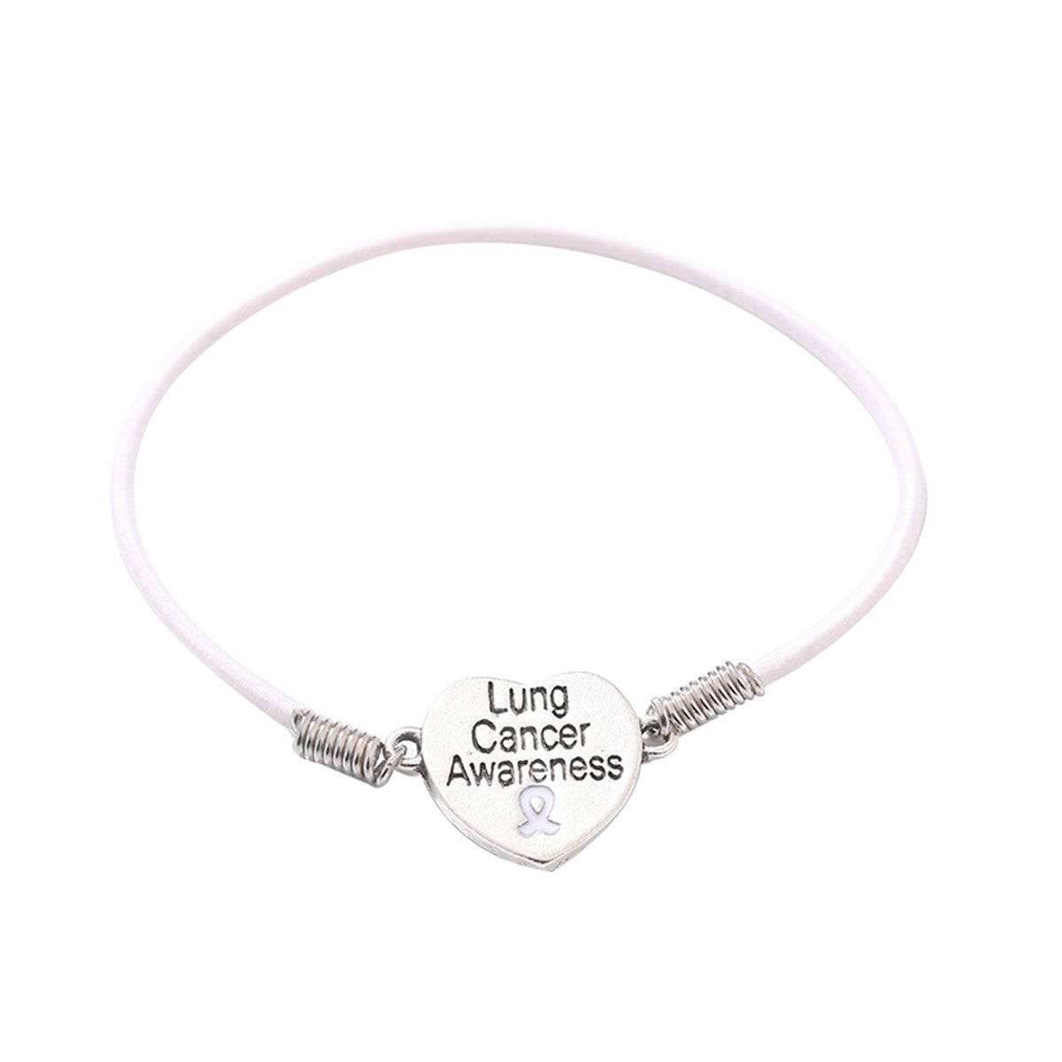 Lung Cancer Awareness Heart Charm Stretch Bracelet