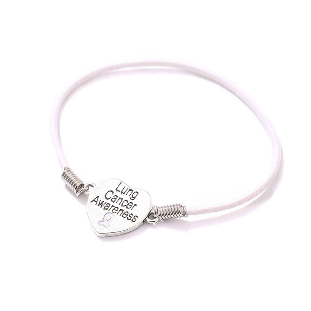 Lung Cancer Awareness Heart Charm Stretch Bracelet