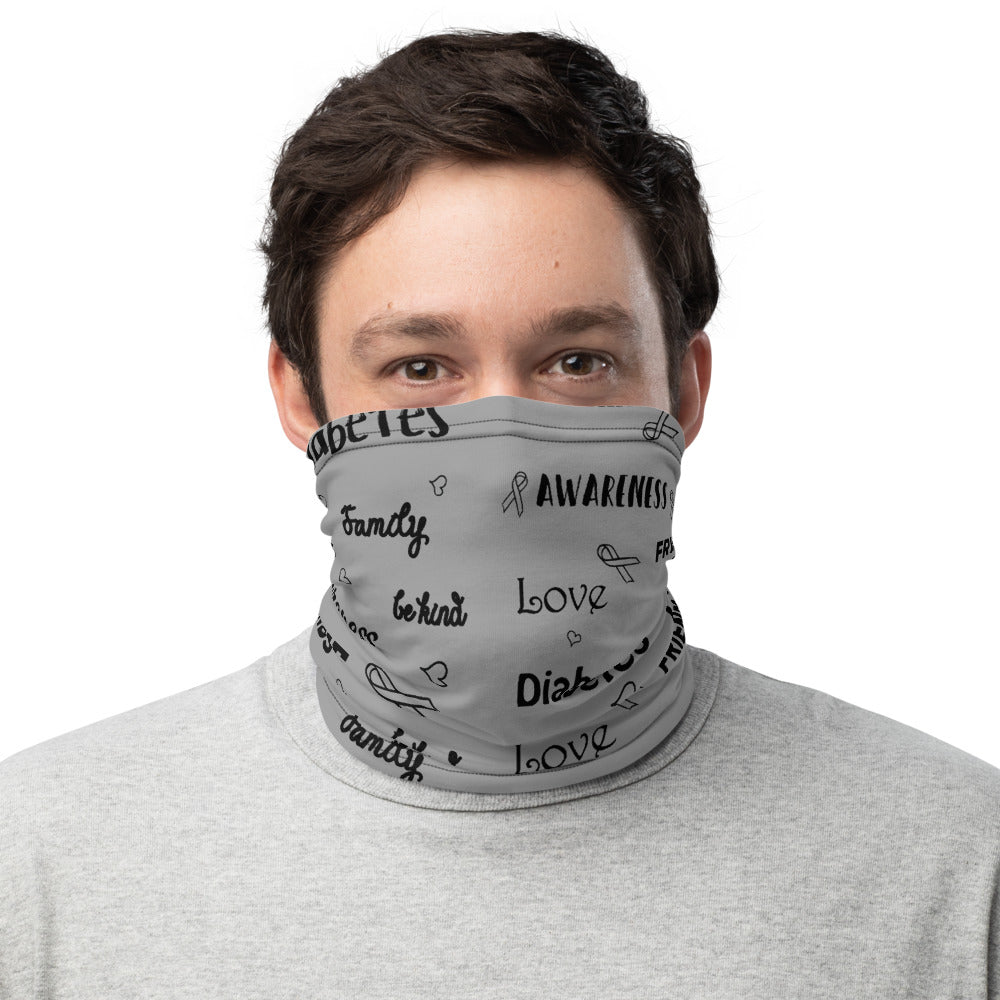 Diabetes Awareness Love and Be Kind Word Pattern Face Mask / Neck Gaiter