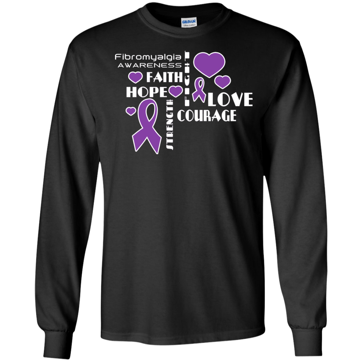 Hope Faith Love Fibromyalgia Awareness Long Sleeved & Crewneck