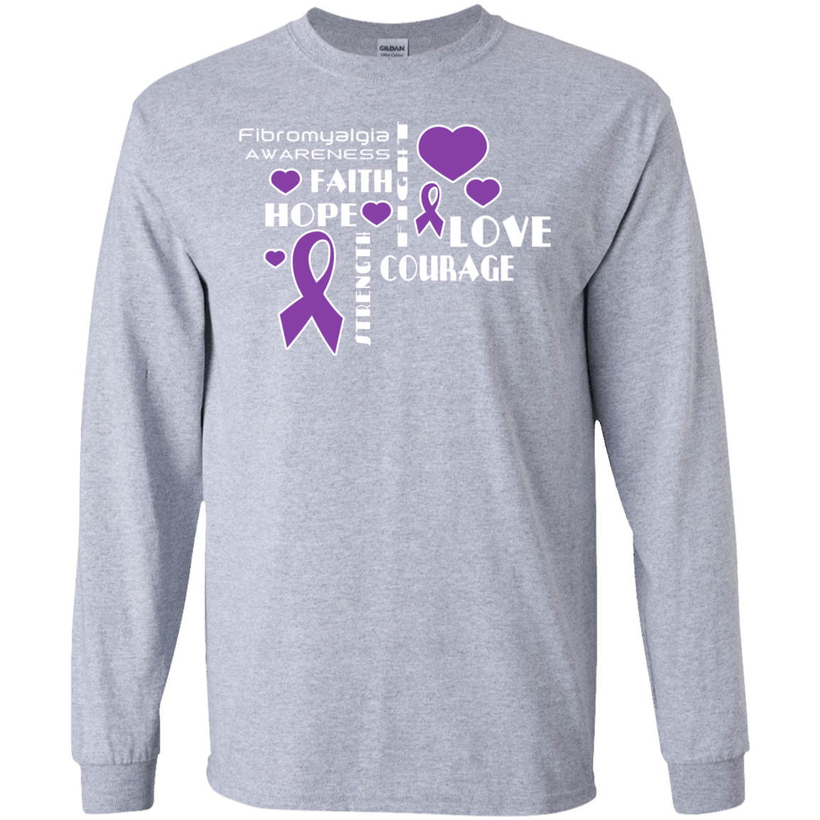 Hope Faith Love Fibromyalgia Awareness Long Sleeved & Crewneck