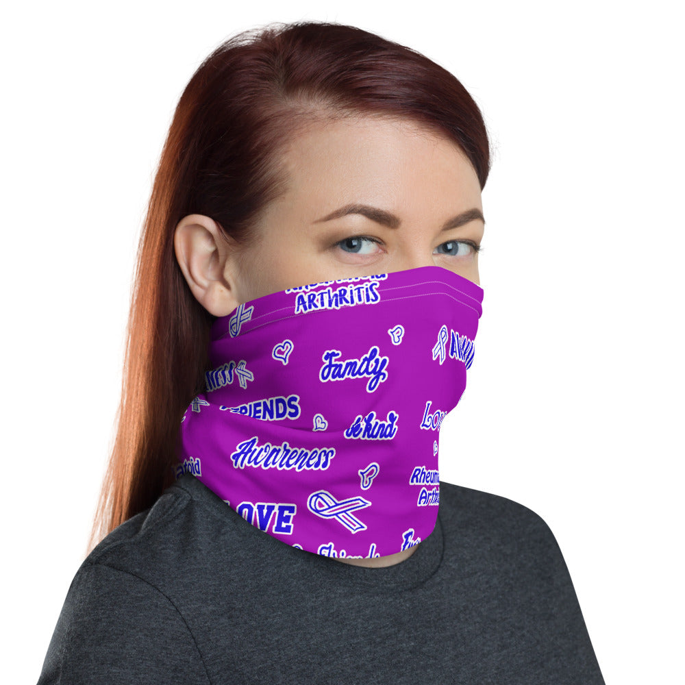 Rheumatoid Arthritis Awareness Love and Be Kind Word Pattern Face Mask / Neck Gaiter