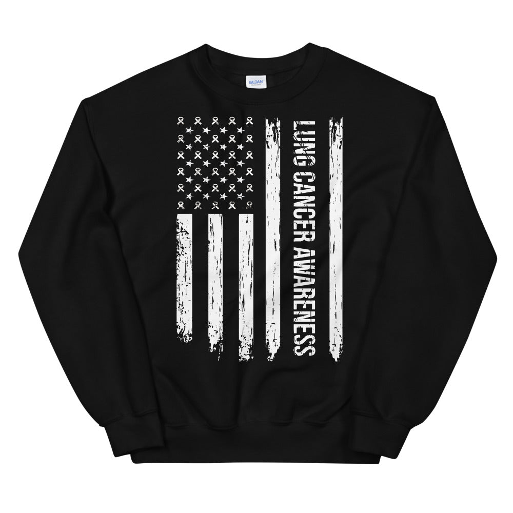 Lung Cancer Awareness USA Flag Sweatshirt