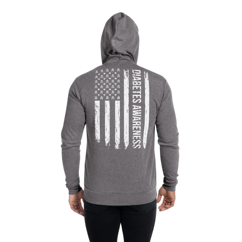 Diabetes Awareness USA Flag Zip Hoodie