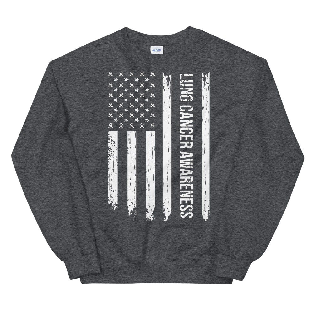 Lung Cancer Awareness USA Flag Sweatshirt