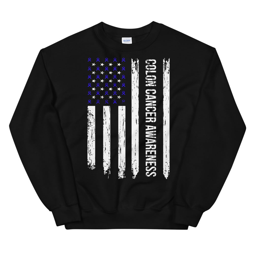 Colon Cancer Awareness USA Flag Sweatshirt