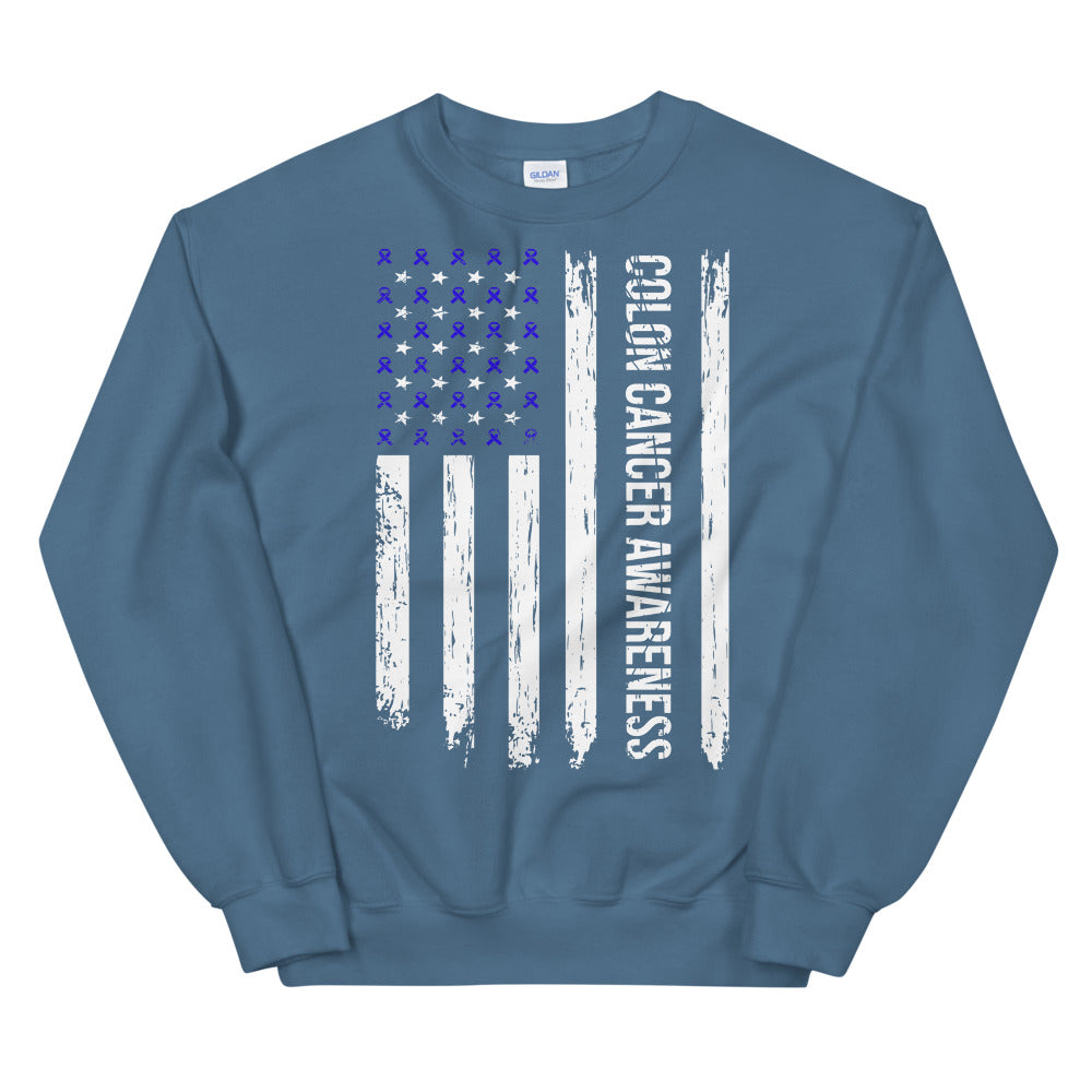 Colon Cancer Awareness USA Flag Sweatshirt