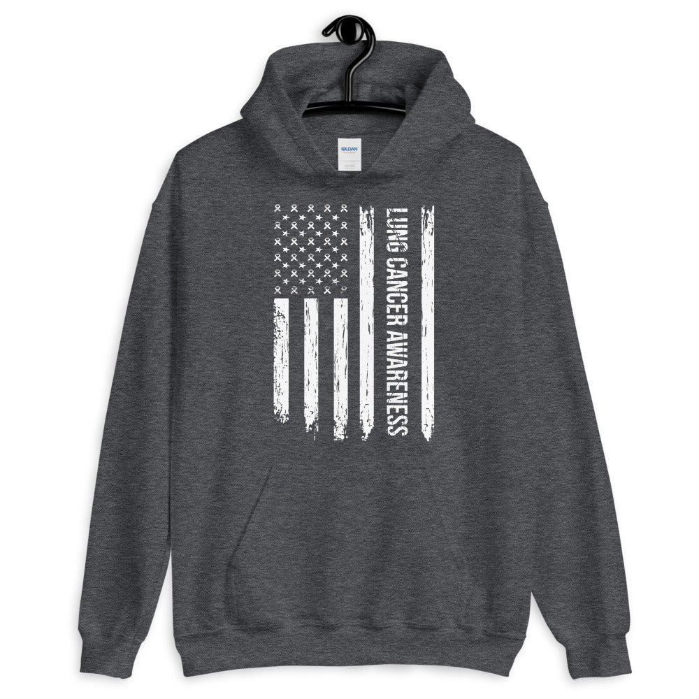 Lung Cancer Awareness USA Flag Hoodie