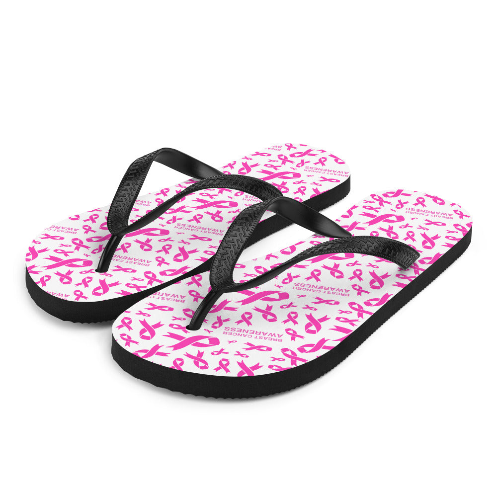 Breast Cancer Awareness Ribbon Pattern Flip-Flops