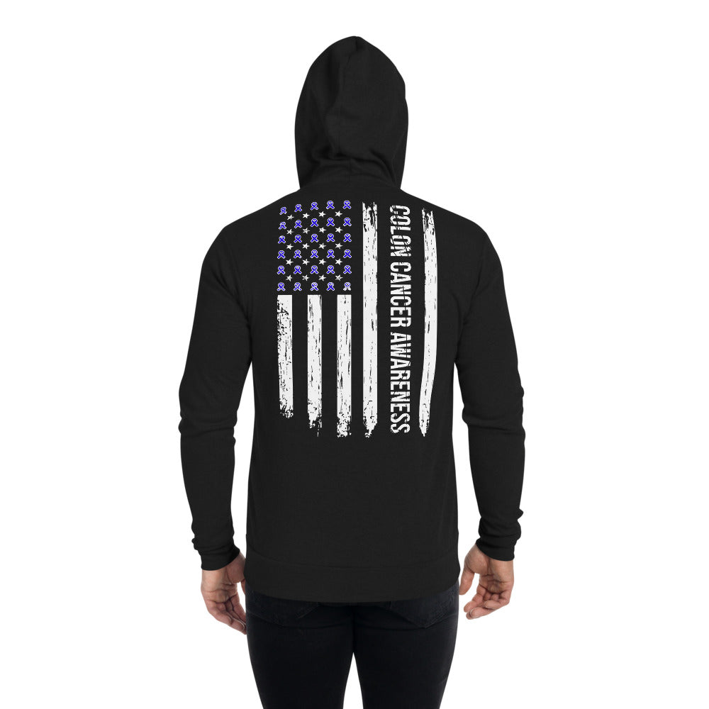 Colon Cancer Awareness USA Flag Zip Hoodie