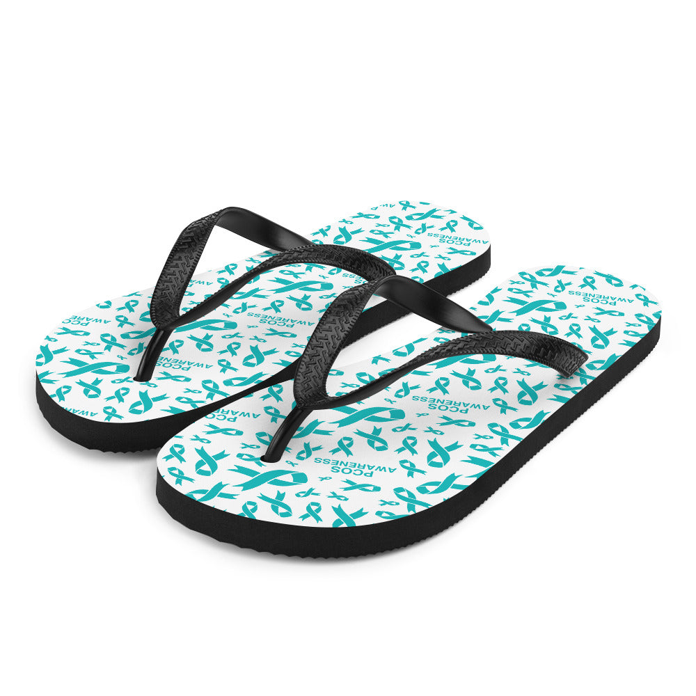 PCOS Awareness Ribbon Pattern Flip-Flops