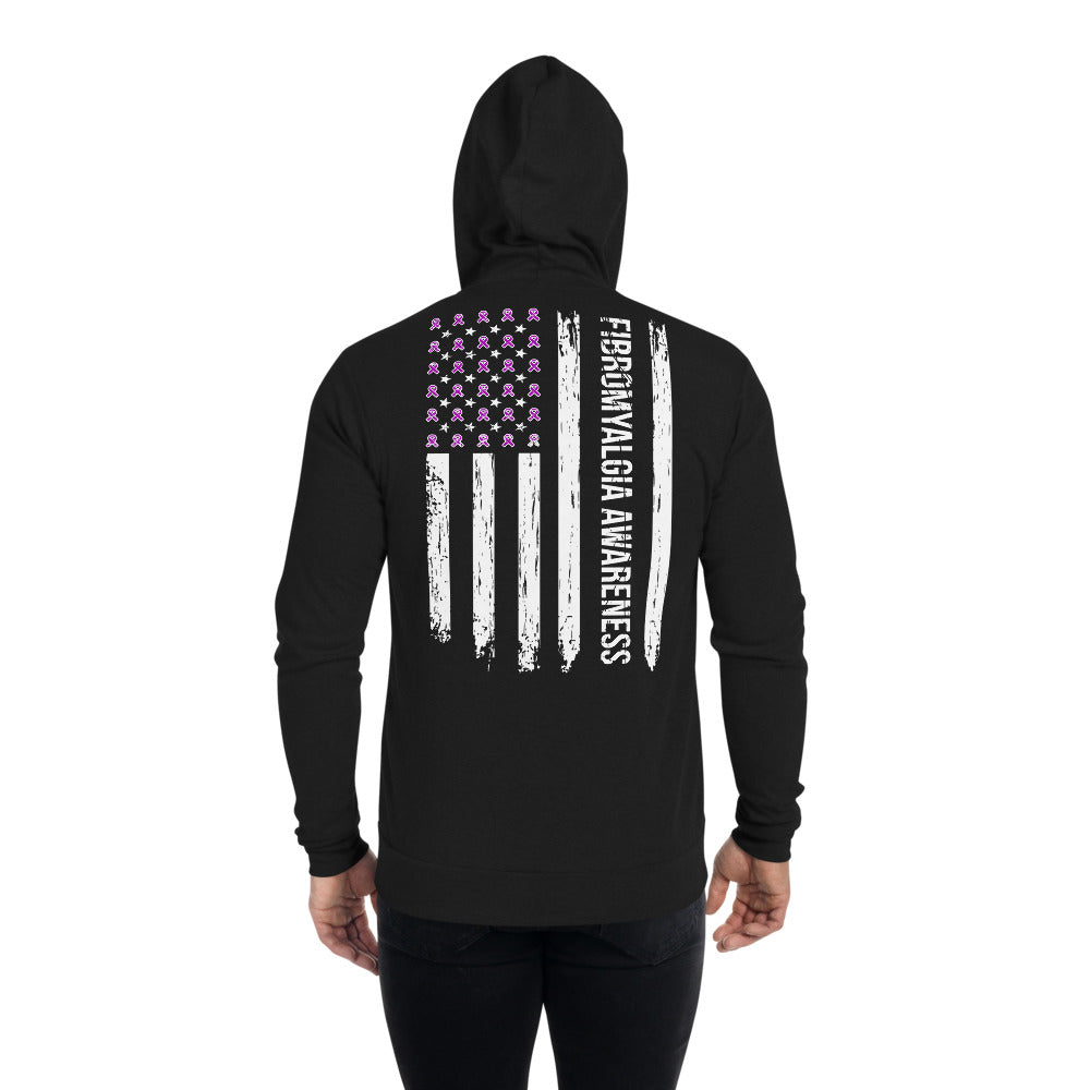 Fibromyalgia Awareness USA Flag Zip Hoodie