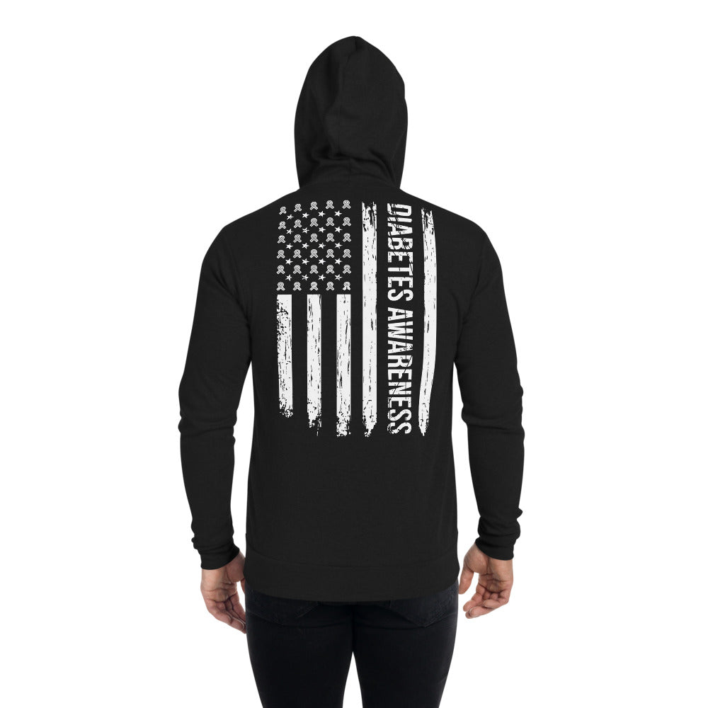 Diabetes Awareness USA Flag Zip Hoodie