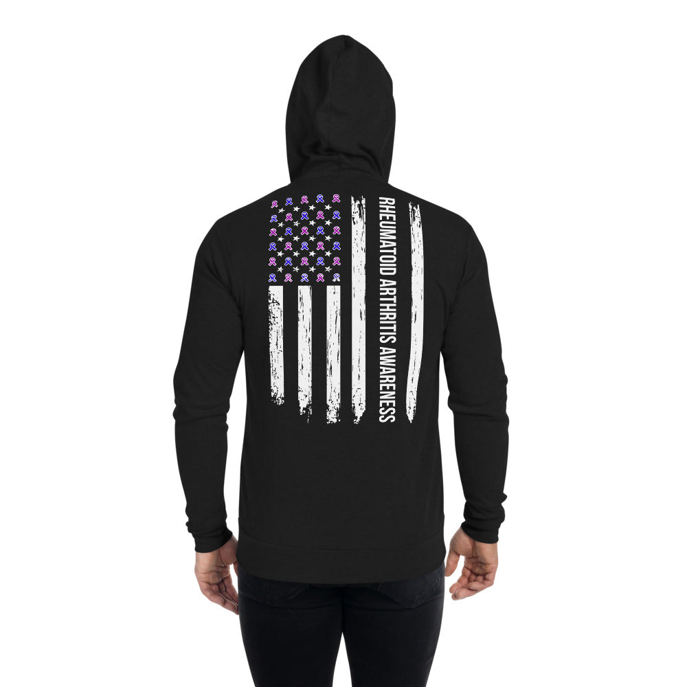 Rheumatoid Arthritis Awareness USA Flag Zip Hoodie