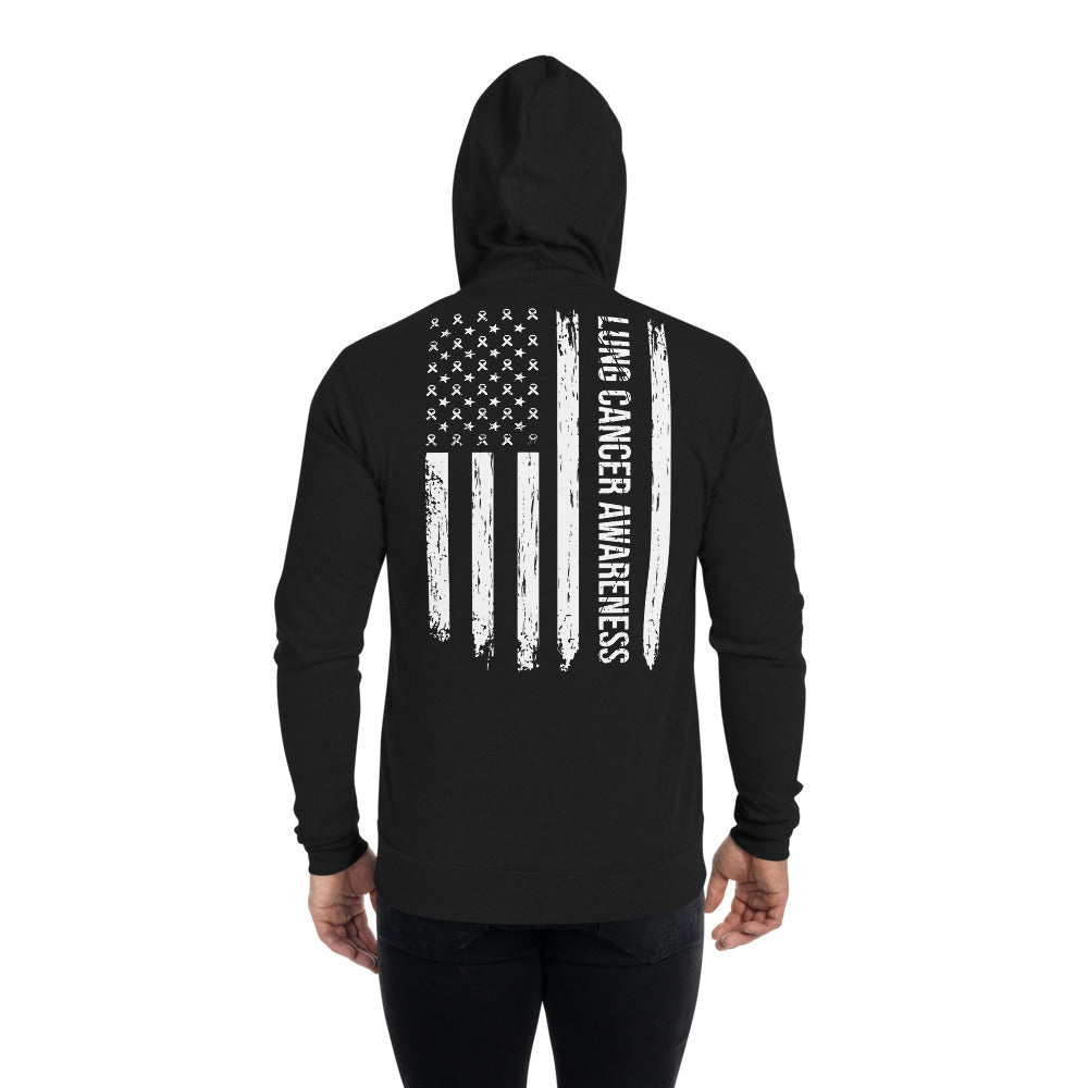 Lung Cancer Awareness USA Flag Zip Hoodie