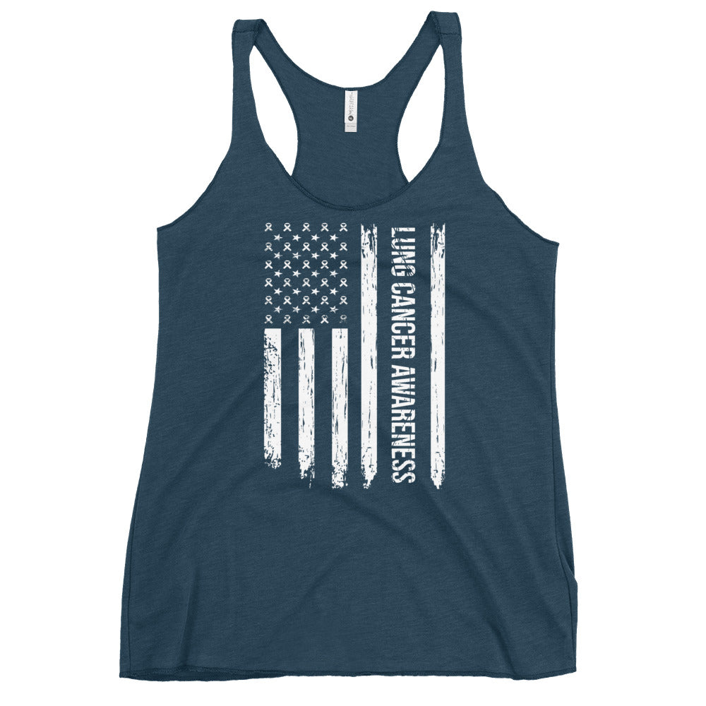 Lung Cancer Awareness USA Flag Women’s Racerback Tank