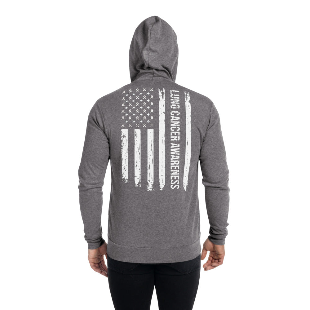 Lung Cancer Awareness USA Flag Zip Hoodie