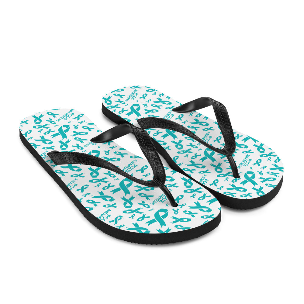 PCOS Awareness Ribbon Pattern Flip-Flops