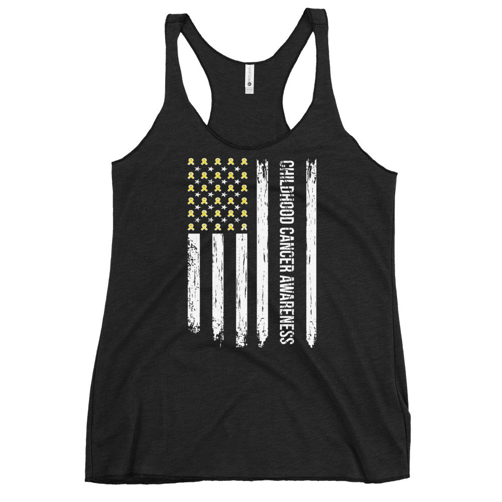 Childhood Cancer Awareness USA Flag Women’s Racerback Tank