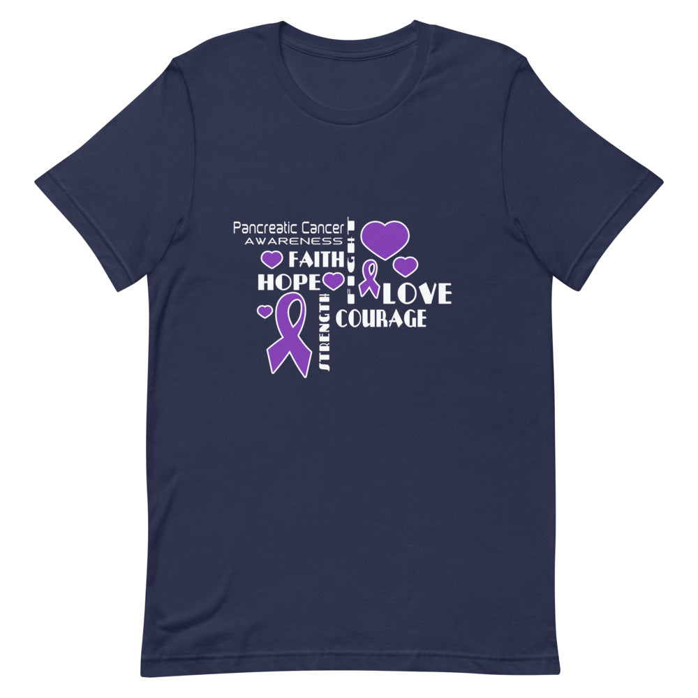 Pancreatic Cancer Awareness Faith, Hope, Courage T-Shirt